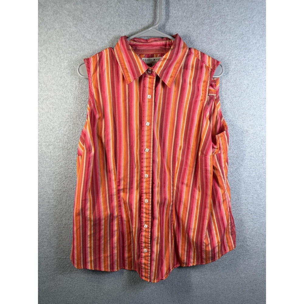Tommy Hilfiger Shirt Womens 18 Multicolor Striped Sleeveless Button Up Top